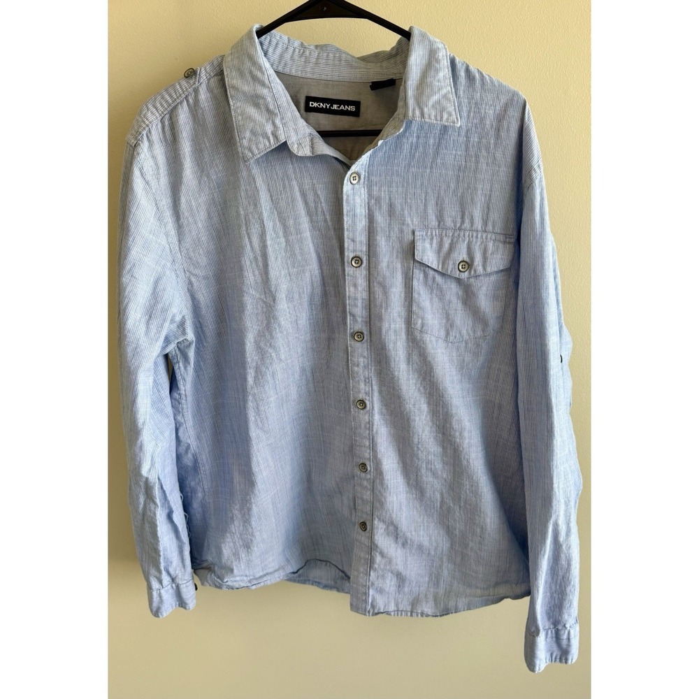 Blue Button Up‎ Shirt DNKY Preppy Clean Classic Normcore Coastal Business Spring